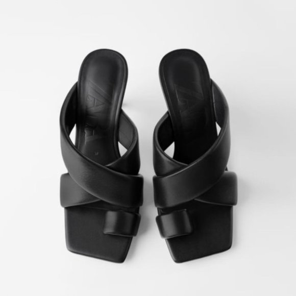 Zara Padded Heeled Leather Sandals NWT - Picture 4 of 15